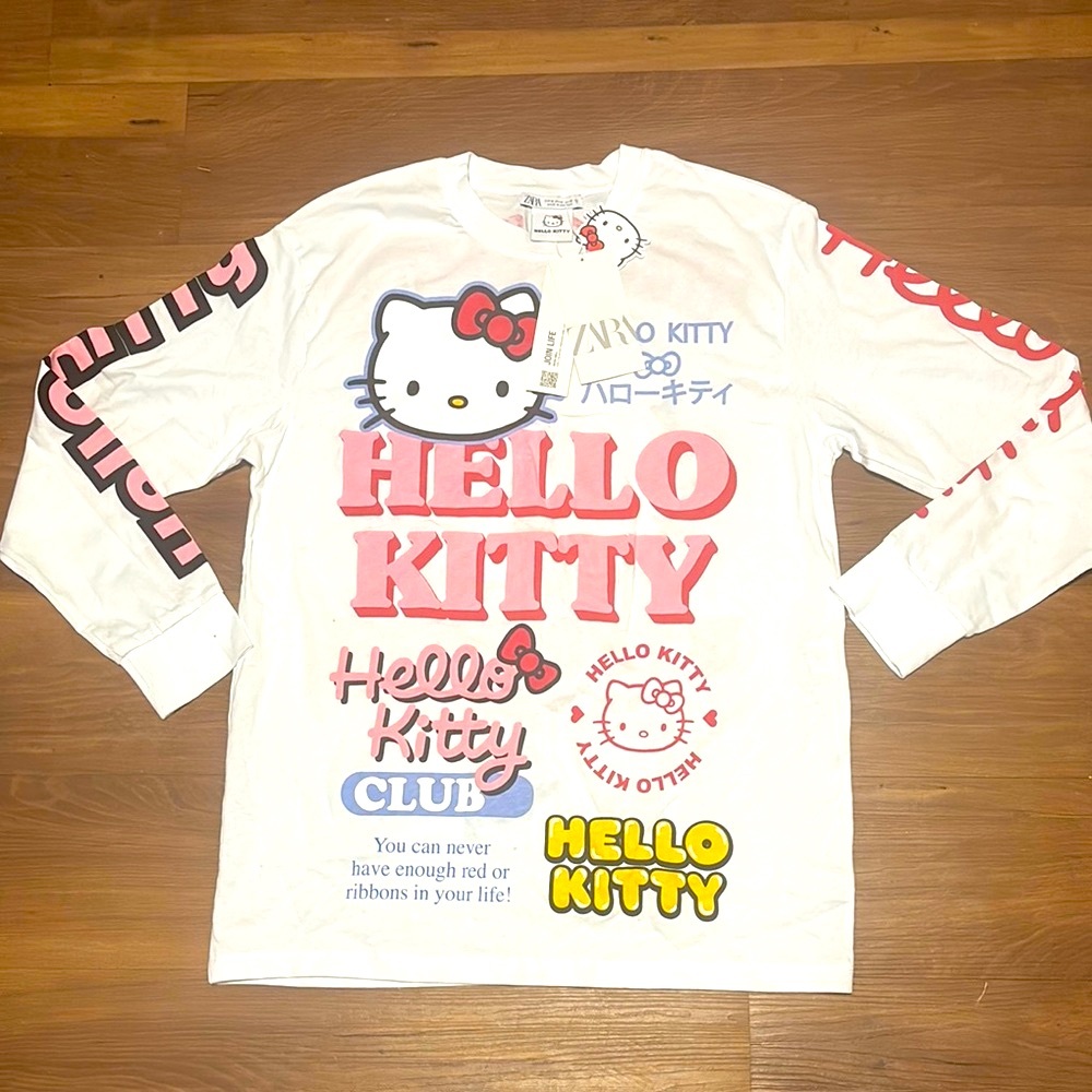 Zara Hello Kitty White and Pink Long Sleeve Tee